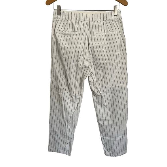 Uniqlo White Striped Linen Blend Pants High Rise Slim Straight Trousers Size M - Picture 2 of 14